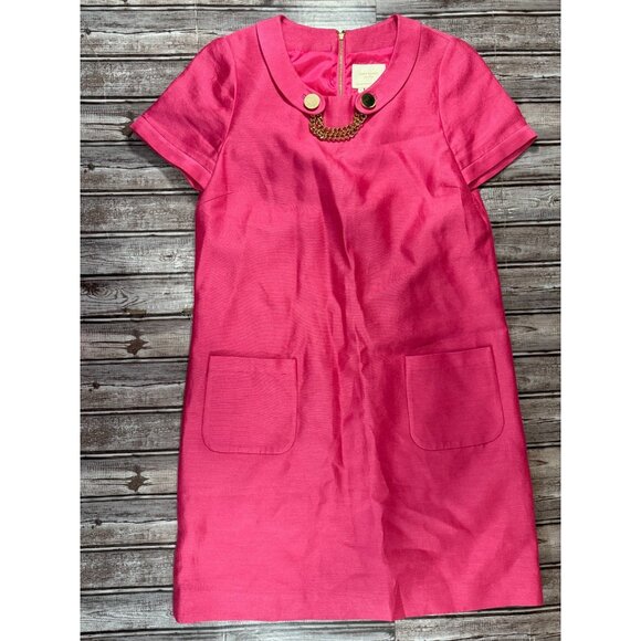 Kate Spade chain button Sheath Dress Sz 6 color bright fuchsia retail $425 NWOT - Picture 1 of 5
